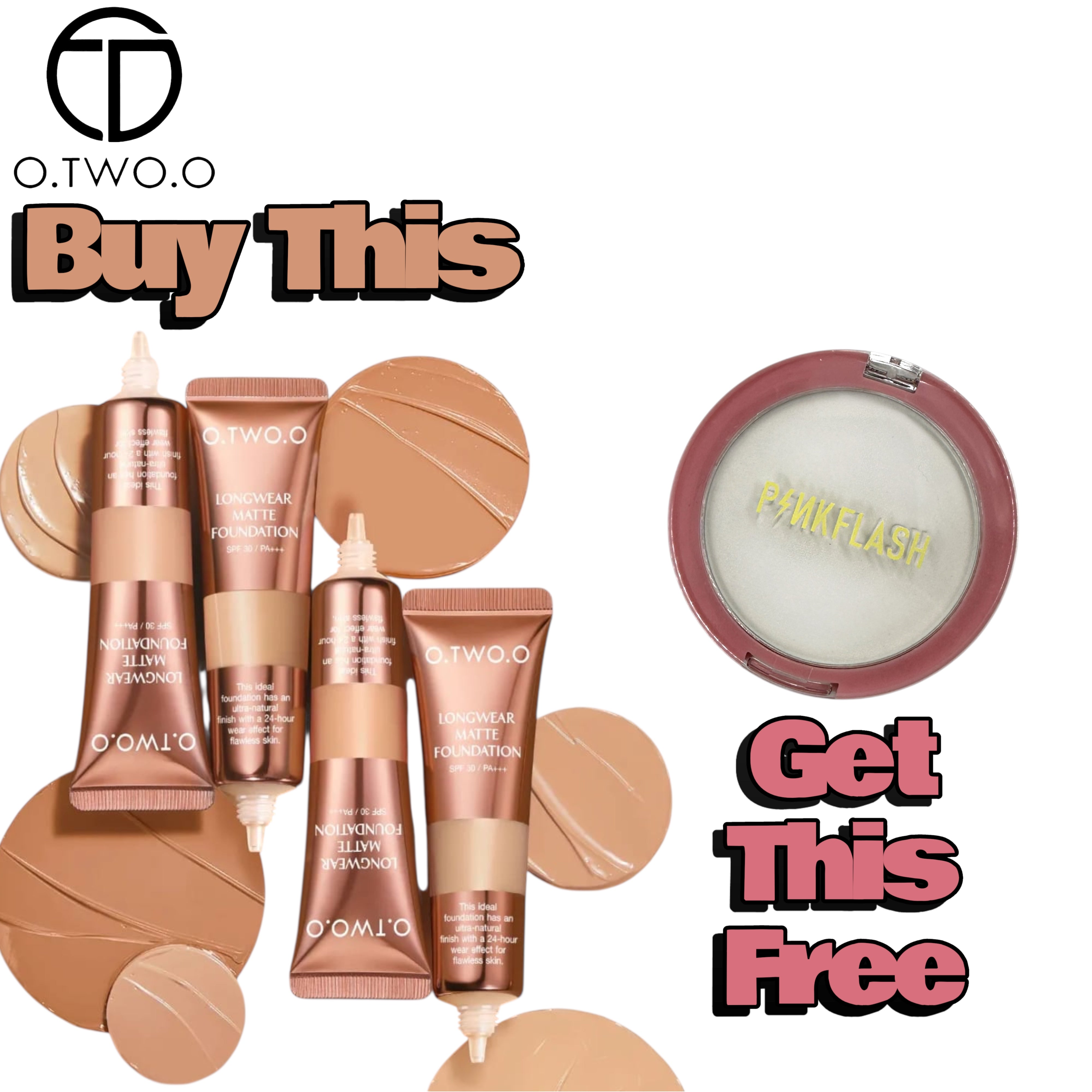 Offer-2 Otwoo Long-wear Foundation + Pinkflash Compact Powder